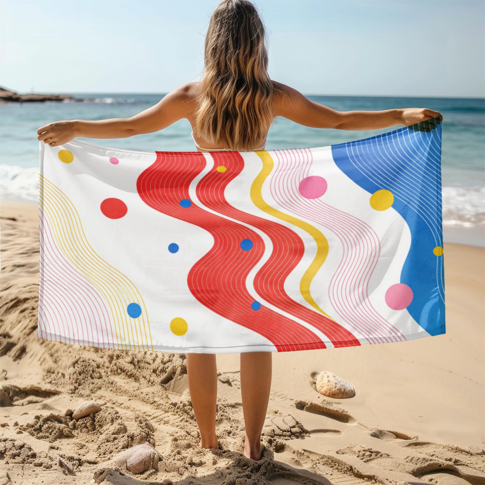 Telo Mare Microfibra 210x230 Rosso, Blu, Giallo Telo Spiaggia Grande Antisabbia,XXL Asciugamano Mare, Asciugatura Rapida, Stuoia Spiaggia Leggero E Portatile