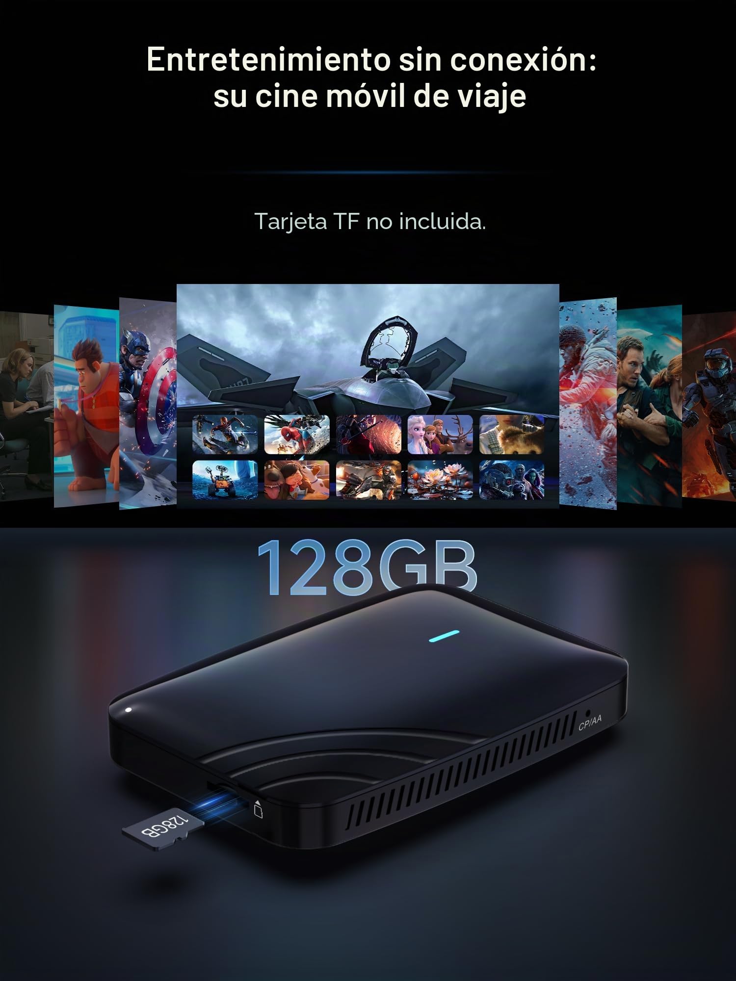Adaptador inalambrico CarPlay，AI Box Android Auto inalambrico，Wireless CarPlay Adaptador Compatible con Netflix/Youtube/TikTok，2G+16G，DriveChat AI, Doble Wi-Fi，Bloqueo Bluetooth CB4A