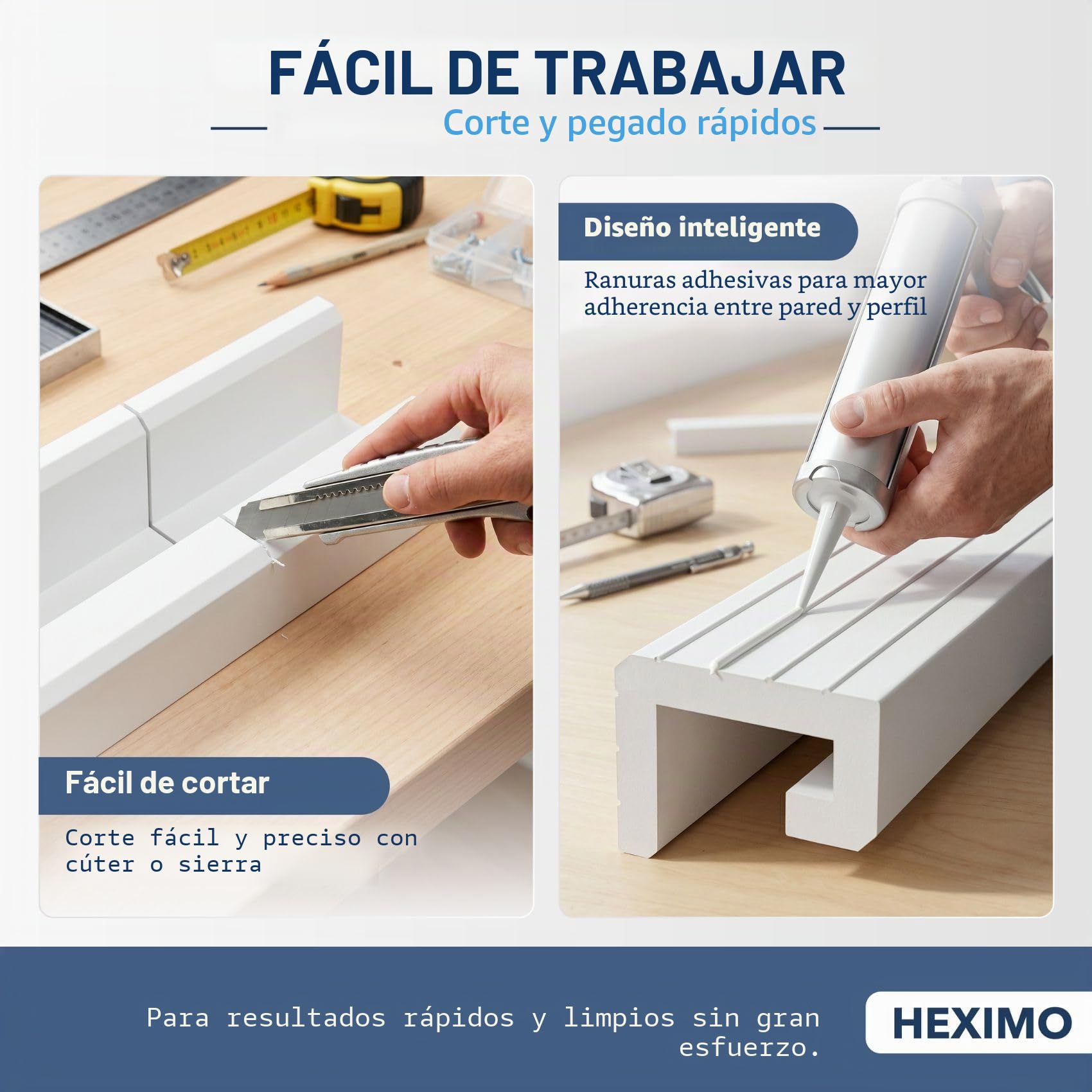 HEXIMO LED molduras de estuco 2en1, iluminación indirecta molduras de techo XPS poliestireno perfil de iluminación abombado (10,2 Metros HLED 19)
