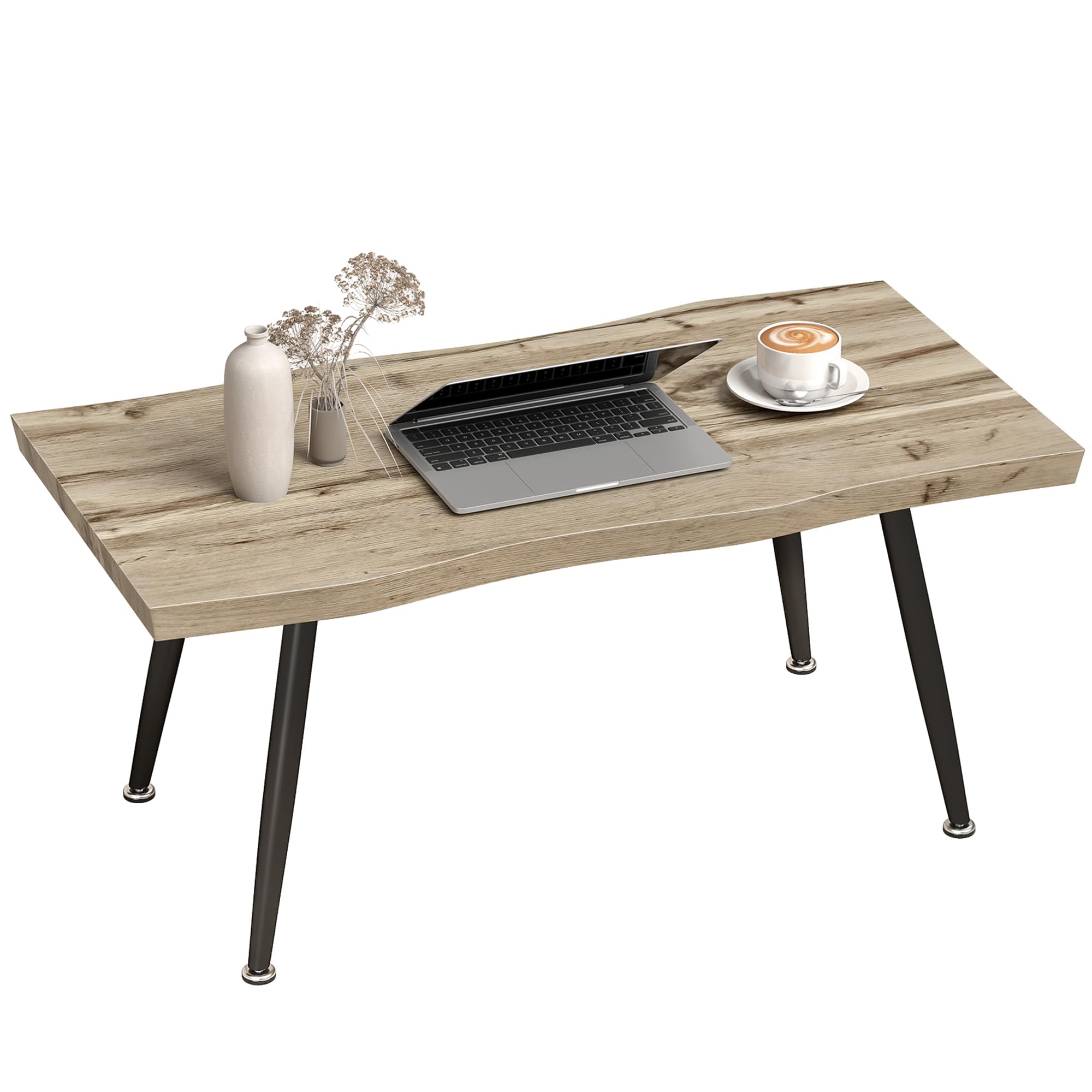 HOMCOM Mesa de Centro Curva con Tablero Grueso de 4 cm 100x50x45 cm Roble | Mesa Baja para Salón Moderno, Patas de Acero, para Sala de Estar, Dormitorio