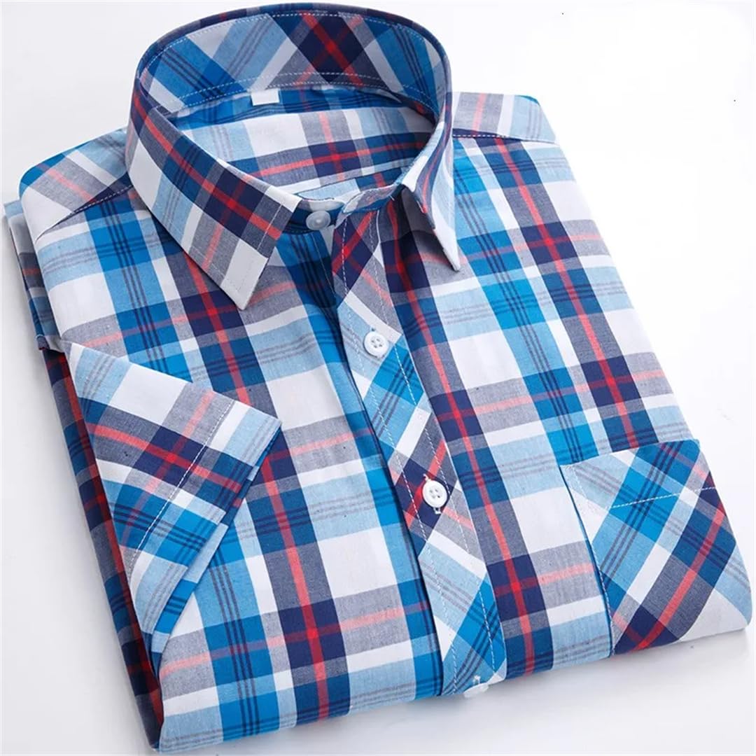 Disimlarl Camicie a maniche corte da uomo in cotone morbido confortevole sottile plaid giovane camicia casual
