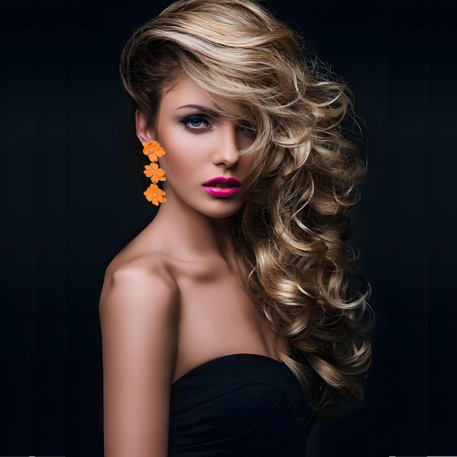 Bohemian Flower Earrings for Women Chic Long 3 Layered Tiered Matte Poppy Flower Floral Dangle Drop Statement Earrings Boho Summer Tropical Beach Wedding Jewelry - Image 5