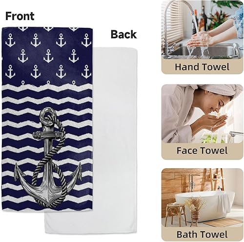 Miniatura 3 de Juego de 2 toallas de mano de baño, toallas de mano azules, toalla de cara de ancla náutica, toallas decorativas suaves y absorbentes para baño,