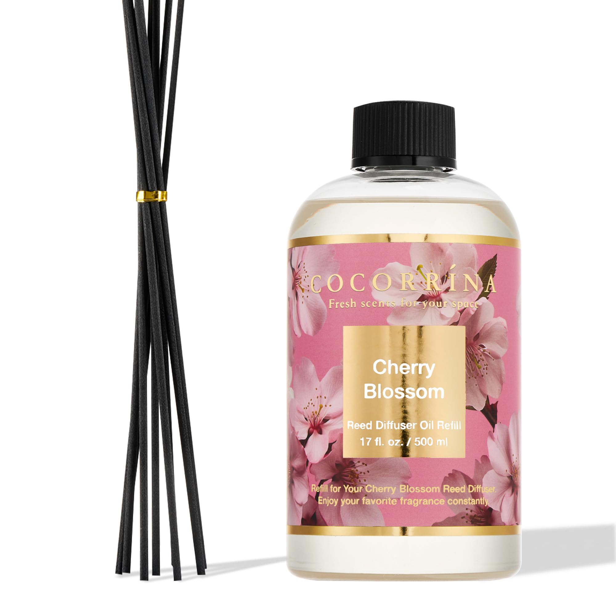 COCORRÍNA Reed Diffuser Refill with 8 Sticks, Cherry Blossom 500ml Scented Oil Refill for Reed Diffuser Home Fragrance for Bedroom, Bathroom Office Home Décor