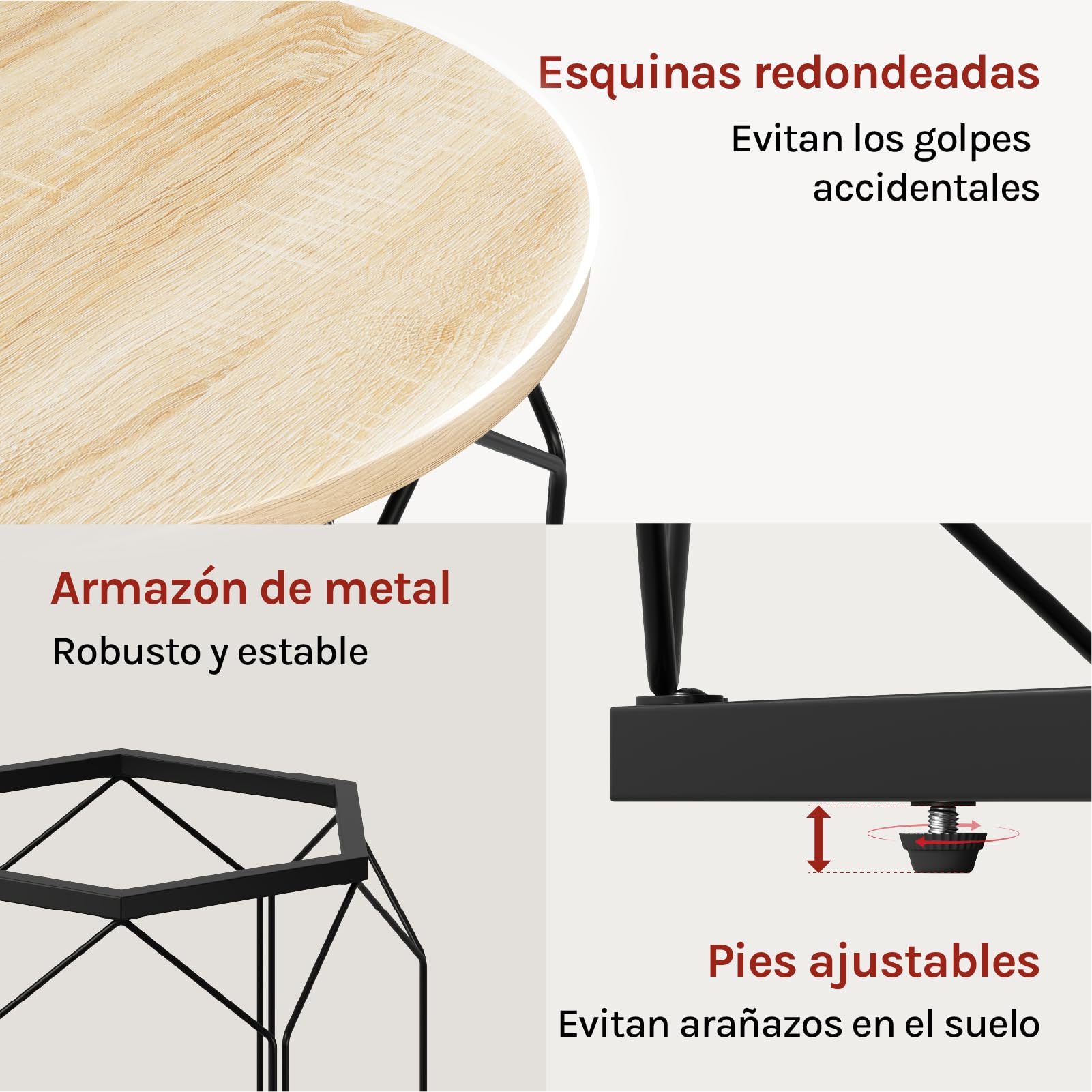 WOLTU Juego de 2 Mesitas de Cafe, Auxiliar con Tablero Redondo, Mesa Centro en Estructura Metálica, Ideal para Salon y Dormitorio, Roble Claro+Negro, BTS05hei