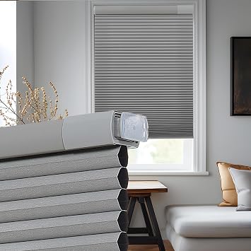 Tonature Upgrade No Drill No Tools Custom Size Cellular Shades for Indoor Windows 38mm Honeycomb Blinds Cordless Free Stop Blinds for Windows Grey Blackout Custom Size