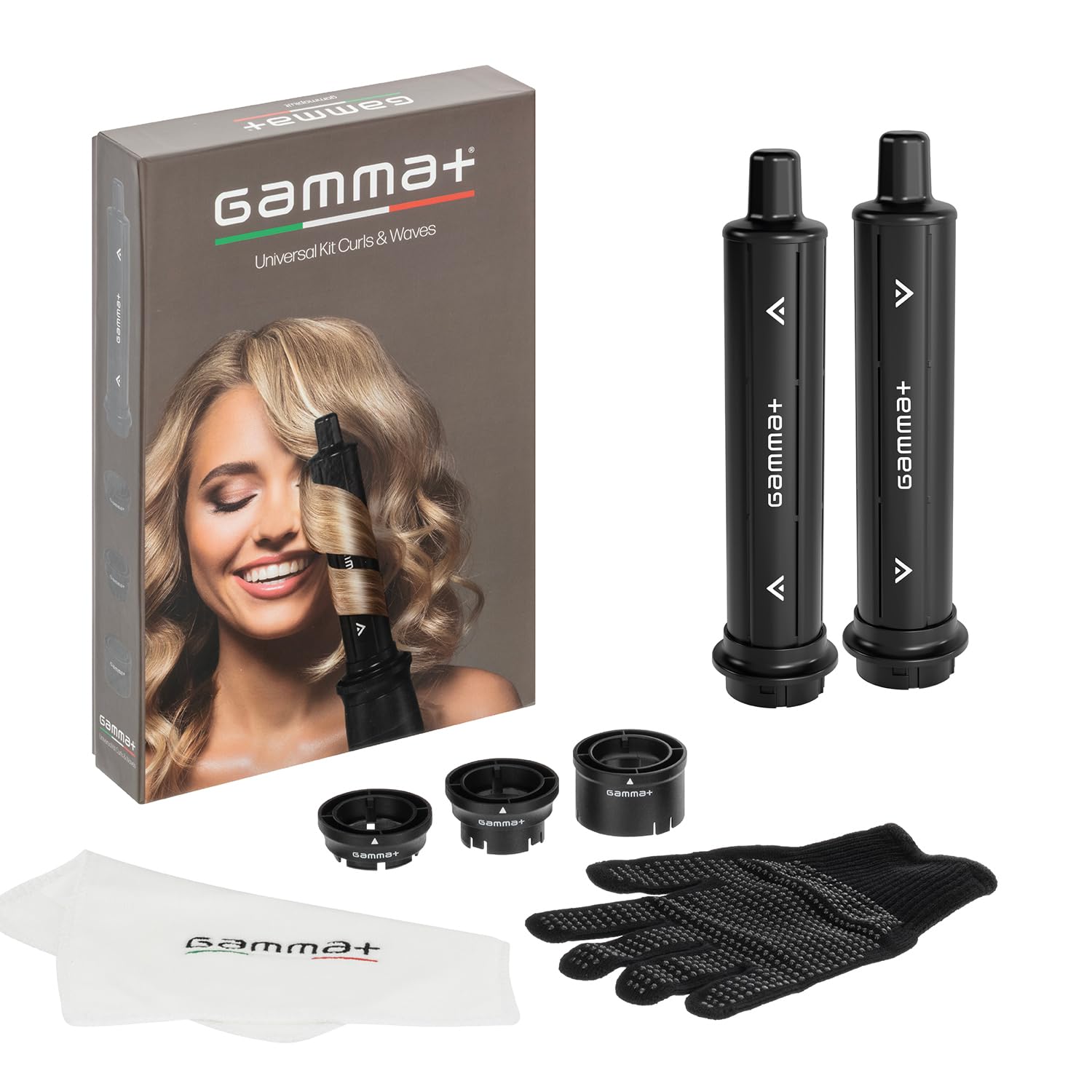 Gamma+ Set Arricciacapelli Universal Kit Curls & Waves | 2 Cilindri Autoavvolgenti per Ricci e Onde | Compatibile con Asciugacapelli Gamma+ | Tecnologia Airflow 3D 360° | Controllo del Calore