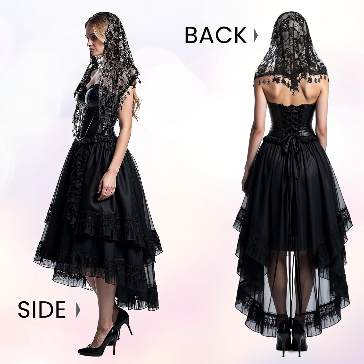 3 Pcs Mantilla Catholic Chapel Veils, Triangle Veil Cathedral Head Covering Triangle Lace Tulle Scarf Covering for Women Girls Church Headband Floral Headwrap Latin Mass Veils for Wedding Bridesmaid - Image 3