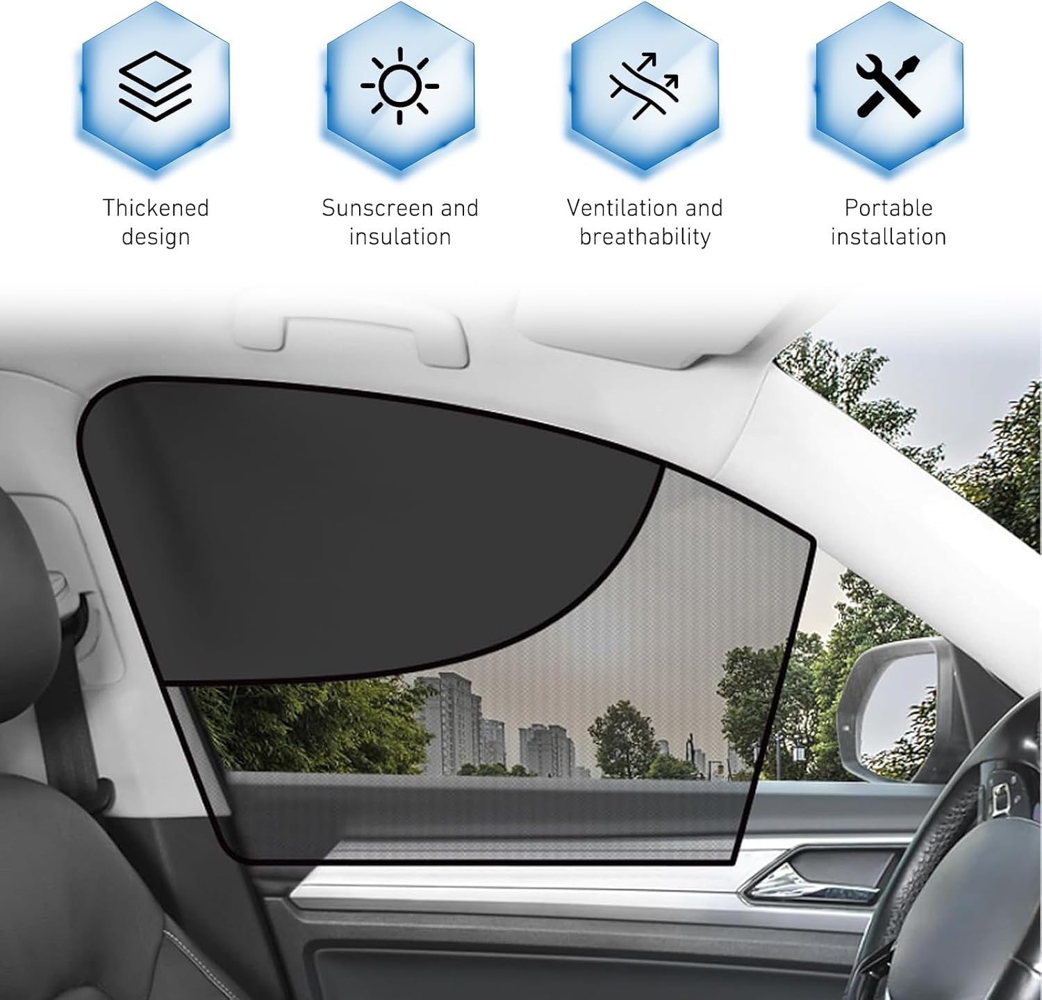 2 PCS Side Window Shade, Double Layer Car Side Sun Shades with Semi-Shading Semi-Permeable, Adsorption-Type Window Privacy Protective Covers, for Most Cars (Black)