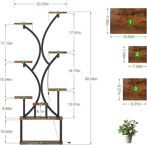 Miniatura 3 de Soporte para plantas de interior con luces de crecimiento, estante para plantas de 9 niveles para interiores, soporte de esquina de 60 pulgadas para