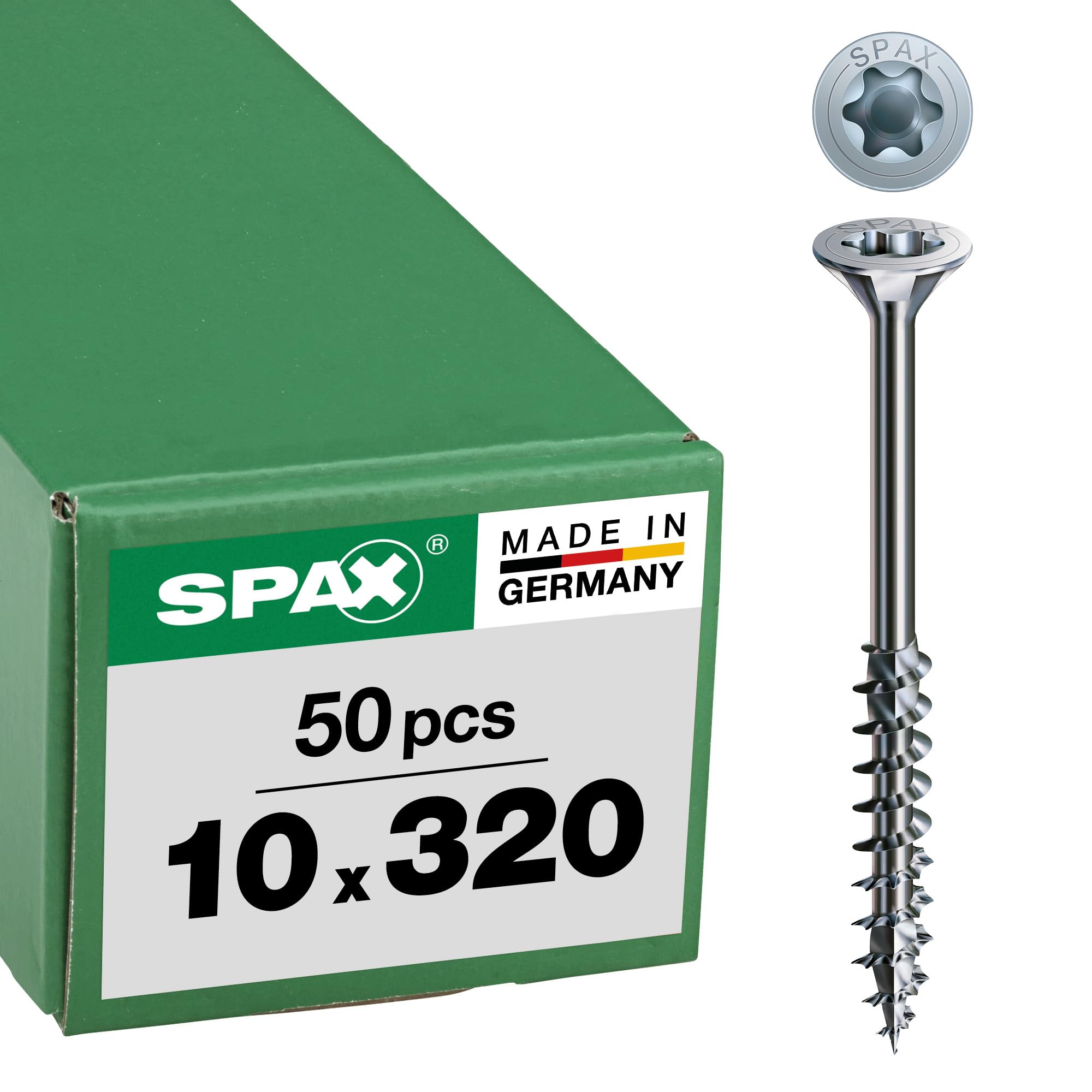 SPAX Wood Screws 10.0 x 320 mm, Pack of 50, T-Star Plus, Countersunk Head, Partial Thread, 4CUT, WIROX A3J, 191011003205