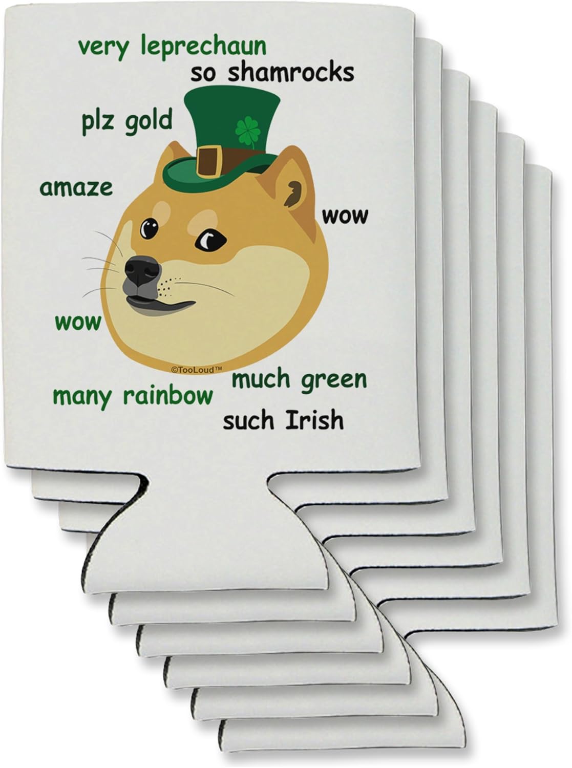 TooLoud St Patricks Day Leprechaun Doge Can/Bottle Insulator Coolers - 6 Pieces