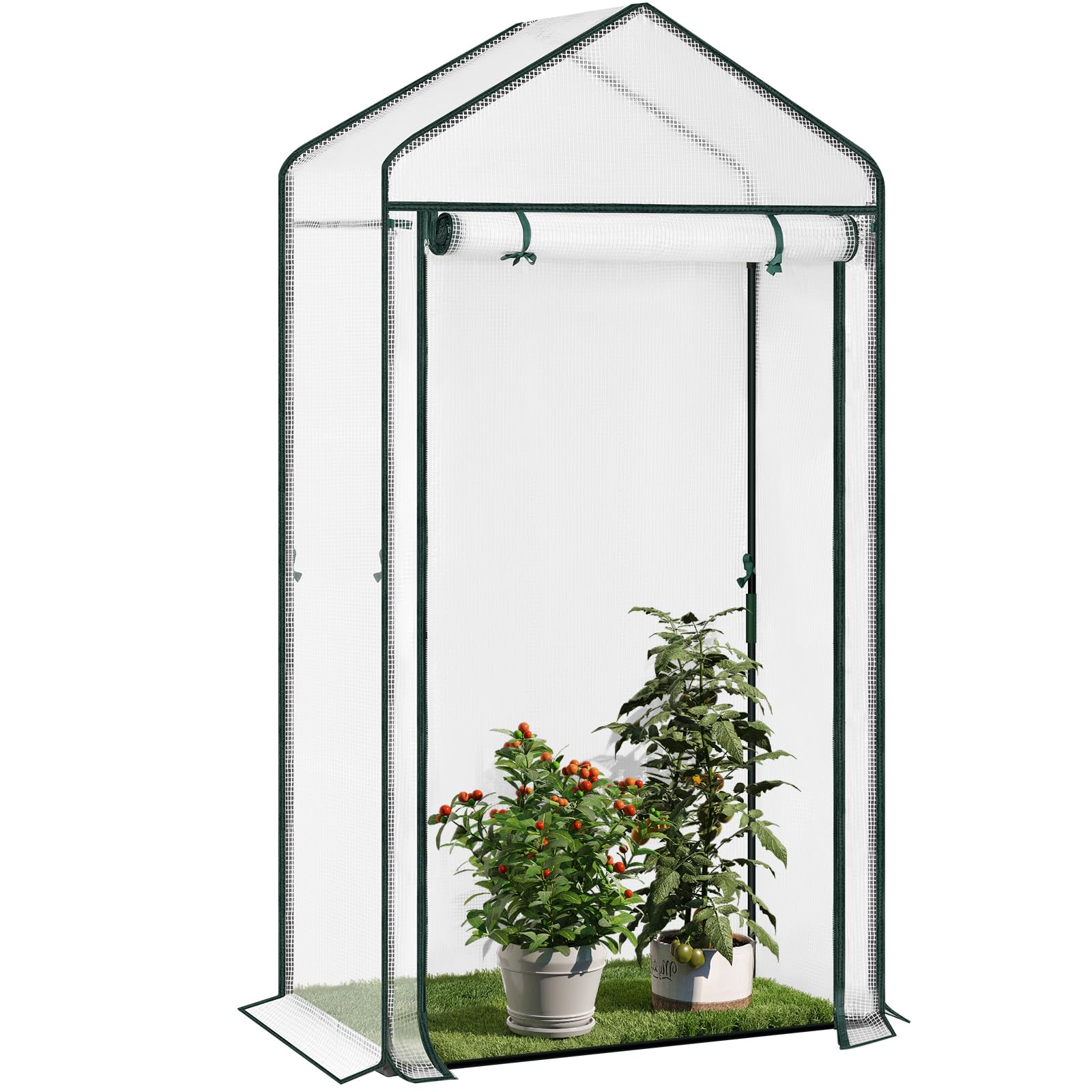 WOLTU Peak Roof Greenhouse, greenhouse for tomatoes/flowers/vegetables/fruits, suitable for gardens/balconies/terraces, Winterizing Tent for Plants, 100x50x190cm, White
