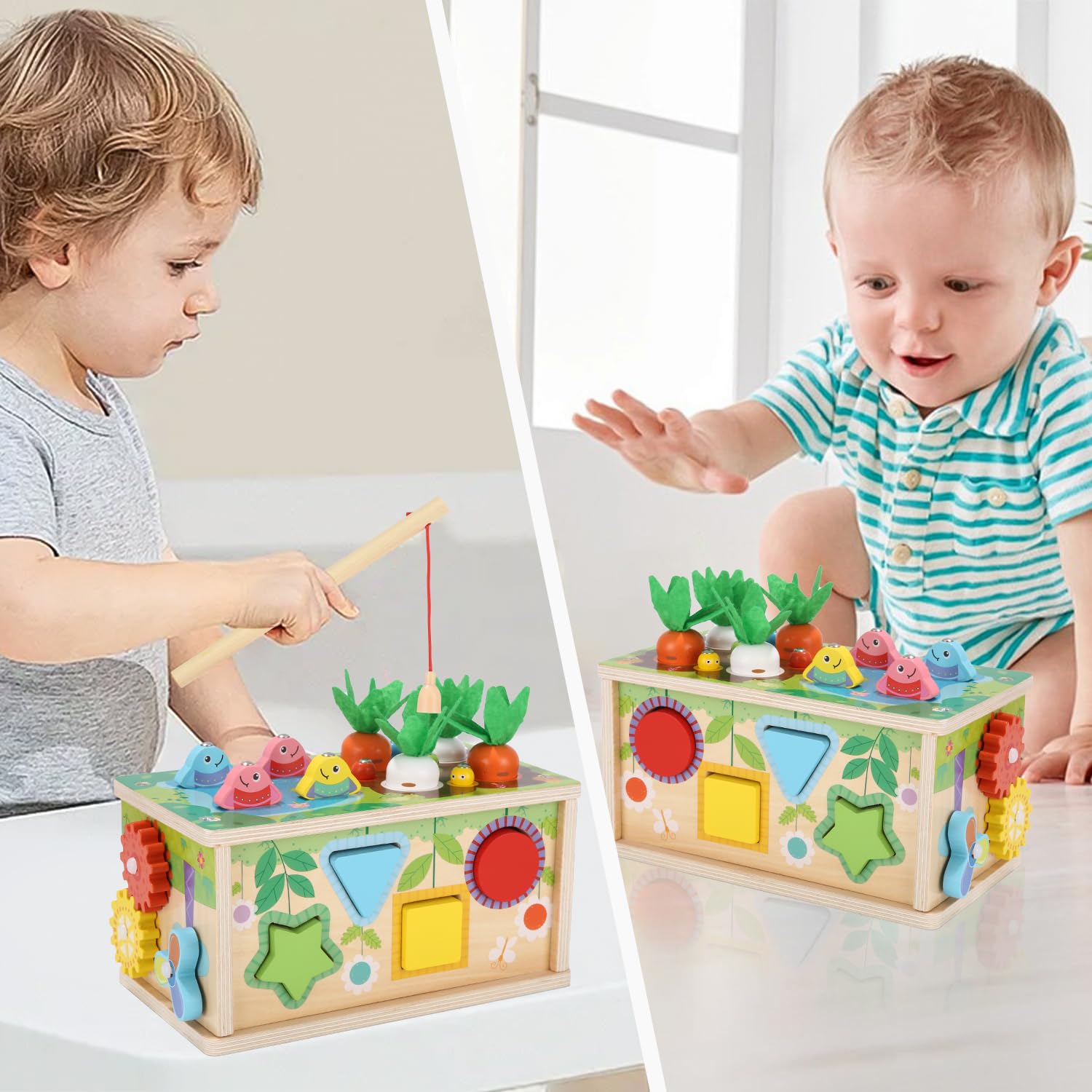 Yulado Montessori zabawka od 1, 2, 3 lata, pudełko na chusteczki 6 w 1, z chusteczką, kostka motoryczna, drewniana zabawka motoryczna dla dzieci od 1 roku życia