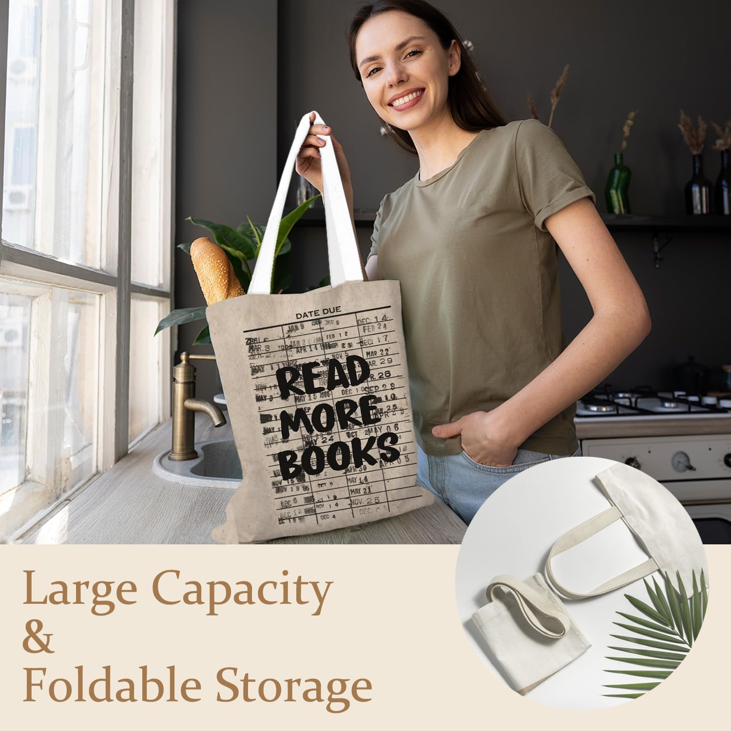 Vintage Bookish Tote Bag, Reading Gifts for Women Canvas Tote Bags, Librarian Reader Bookworm Gifts, Retro Reading Reusable Grocery Shopping Bags - Image 5