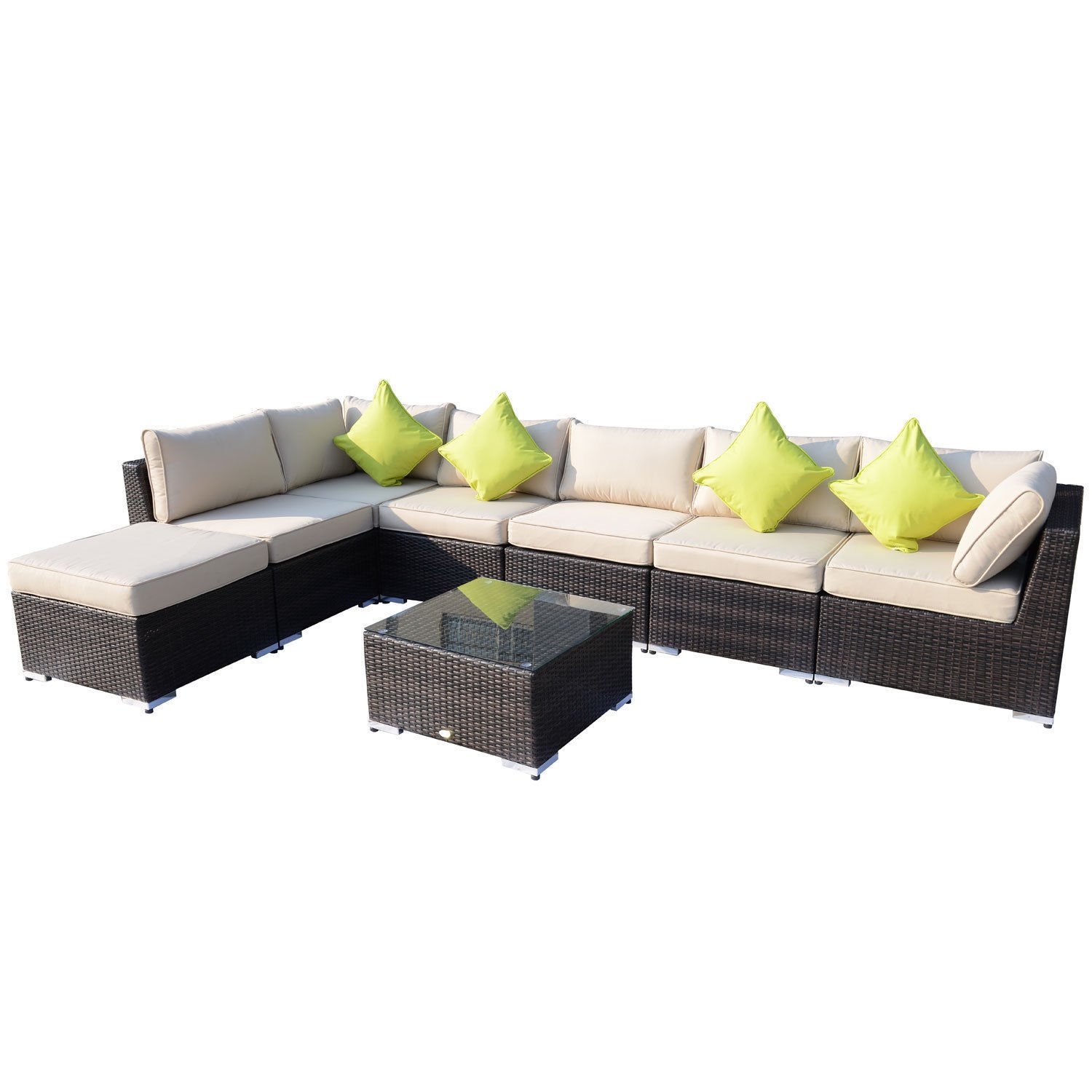 Buy Outsunny 8 Pieces PE Rattan Corner Sofa Set with Thick Cushions