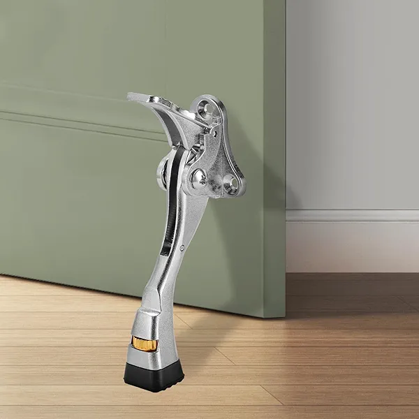 GoldPig Kickdown Door Stopper, 2 Packs Door Holder to Keep Door Open, 4 Inch One Touch Semi-Automatic Satin Nickel Doors Stoppers, Adjustable Height and Rubber Tip, Heavy Duty Door Stop, Door Holder.