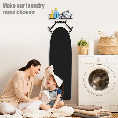 Miniatura 4 de Soporte de pared para tabla de planchar, soporte para tabla de planchar, organización y almacenamiento de decoración de lavandería, con cesta base
