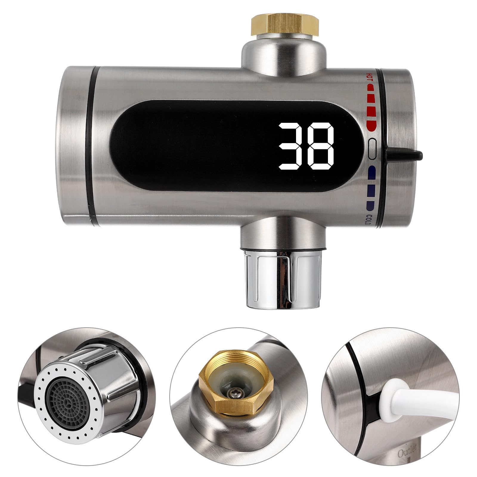 Beavorty Rubinetto Scaldacqua Elettrico Istantaneo in Acciaio Inossidabile con Display Digitale LED e Serpentina Integrata, per Cucina e Patio
