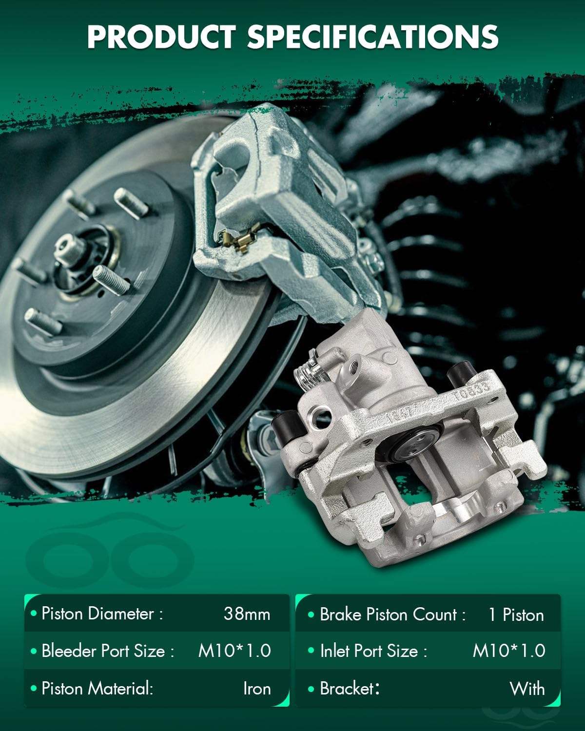 SCITOO Rear Right Brake Caliper With Bracket 19B6285B Compatible For Ford For EcoSport 2018-2020,For Ford For Focus 2012-2018