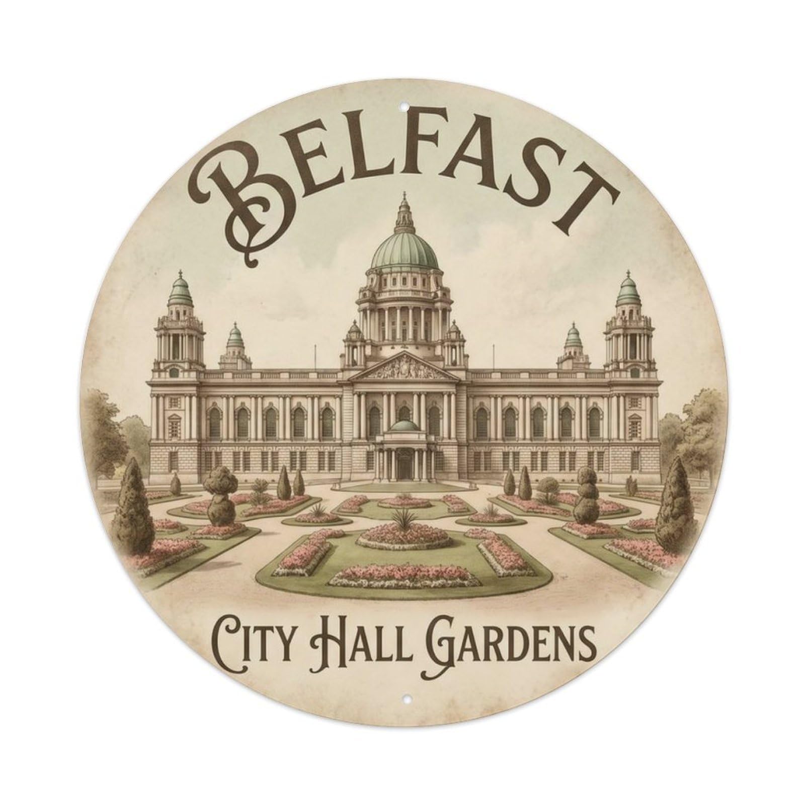 Hall Civic Bedroom Monument Metal Tin Sign Plaque Wall Decor for Cafe, Club Bar, Office, Home Garden Round Metal Poster 8x8Inch