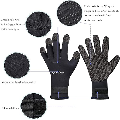 Miniatura 7 de OMGear Guantes de neopreno de buceo, guantes de neopreno de 0.118 pulgadas (0.118 in) térmicos flexibles con correa ajustable para la cintura para