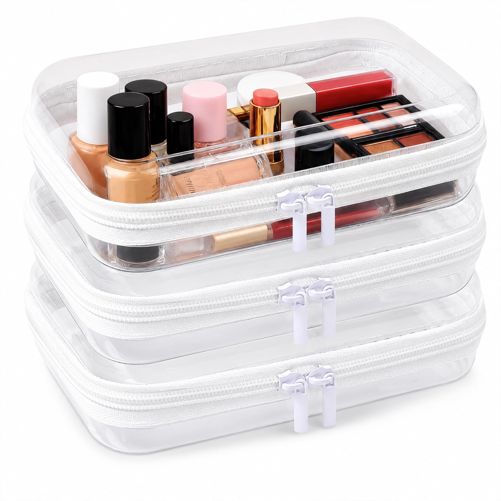 3 Pcs Clear Hard Double Zipper Storage Case for Toys and Cosmetics