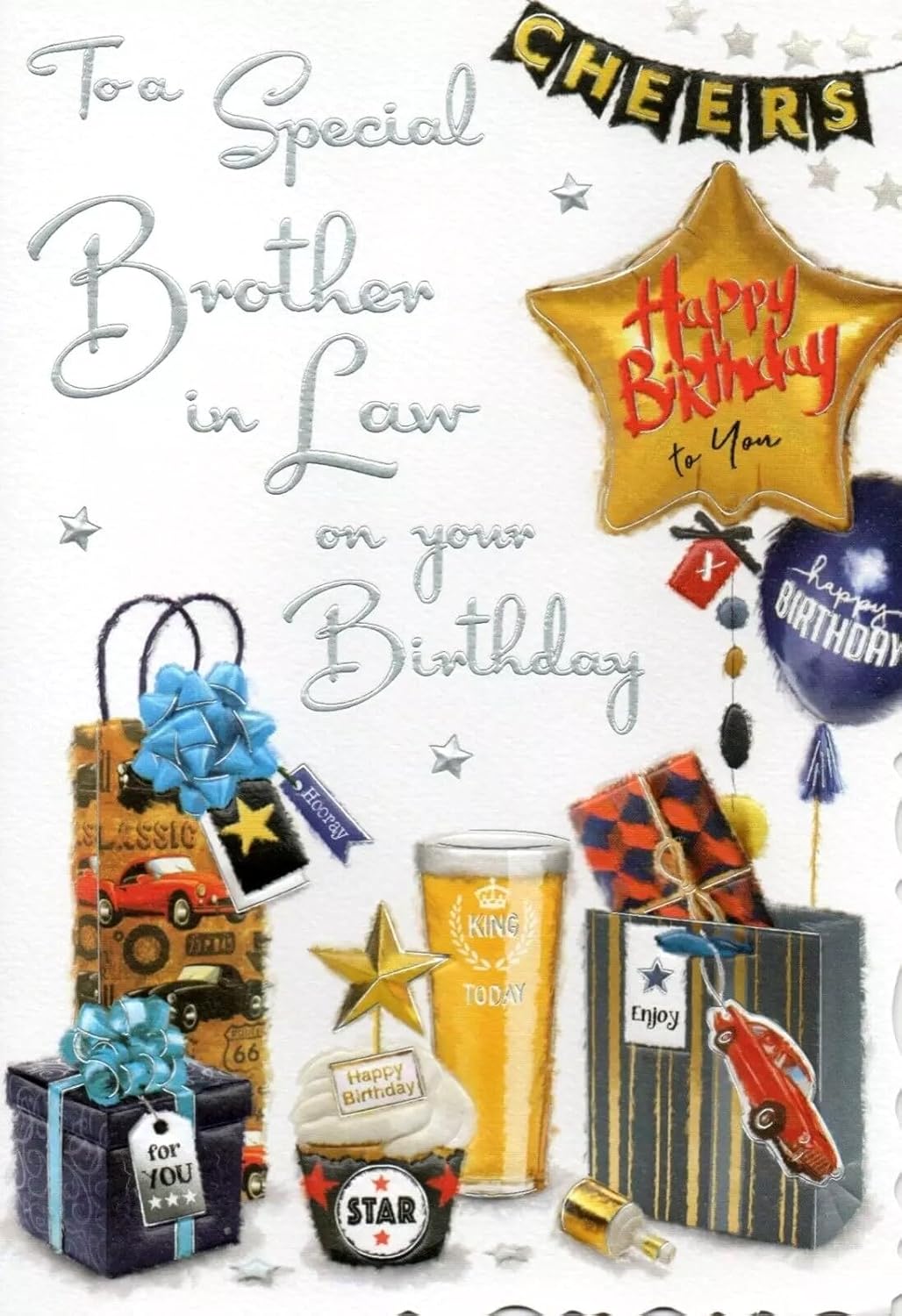 Jonny Javelin Brother-in-Law Birthday Card - Beer Presents Silver Foil