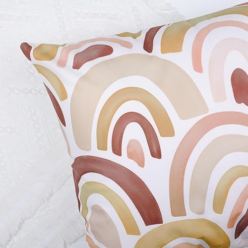 Miniatura 4 de Bonhause Juego de 4 fundas de almohada bohemias con diseño de arco iris de 18 x 18 pulgadas con cita inspiradora diseño de corazón fundas de cojín