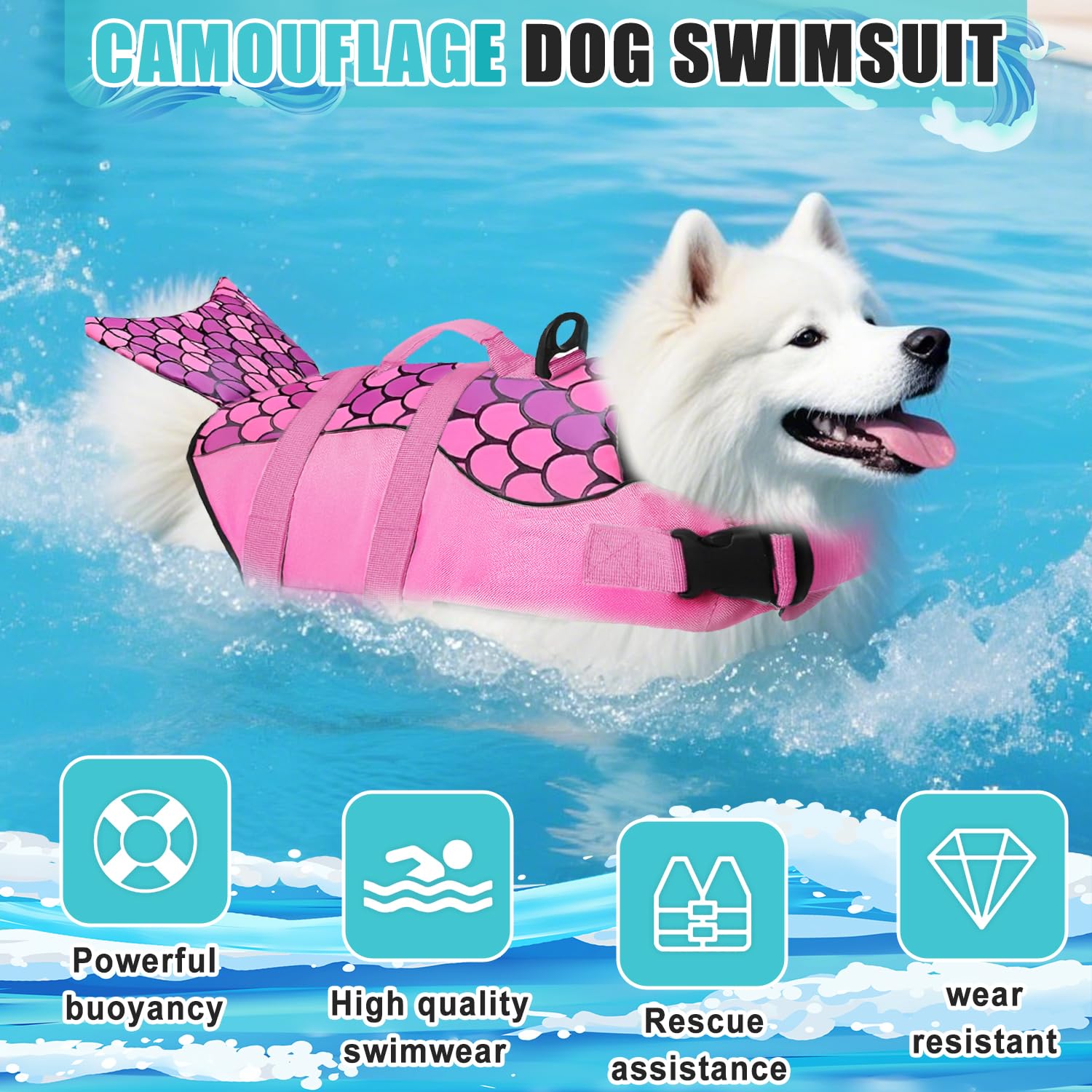 Voarge Dog Life Vest, Swimming Float Jacket Adjustable, Dog Life Jacket for Small Medium - Image 2