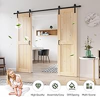Vista 2 de Losa de puerta corredera de madera de granero de 48 x 84 pulgadas (puerta doble de 24 x 84 pulgadas) con kit de herramientas de 8 pies, requiere un