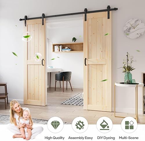 Miniatura 2 de Losa de puerta corredera de madera de granero de 48 x 84 pulgadas (puerta doble de 24 x 84 pulgadas) con kit de herramientas de 8 pies, requiere un