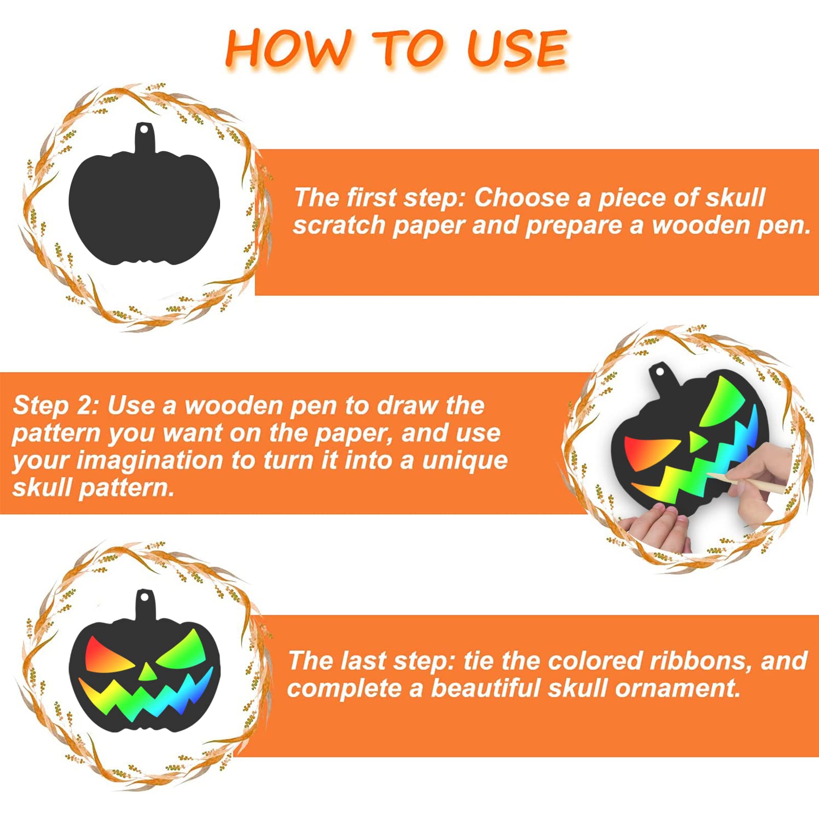 Kit De Arte Rascable Halloween | 48 Láminas Con Dibujos, Cintas Y Lápices - Manualidad Infantil Divertida