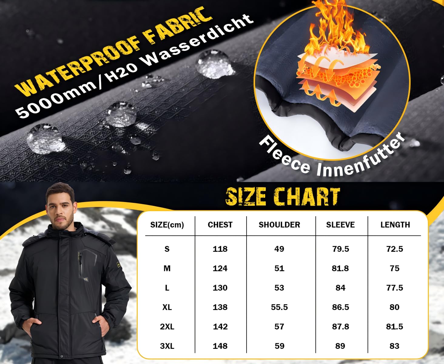 Hombres Impermeable Chaqueta con Capucha Desmontable