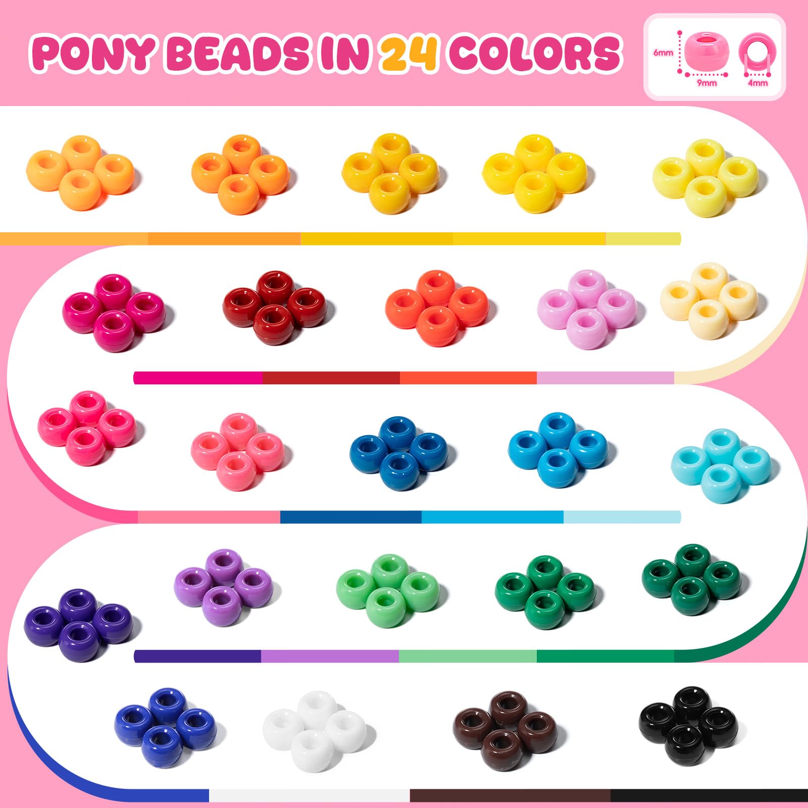 Simetufy 3600Pcs Pony Beads, 24 Colors Kandi Beads Bulk for Bracelets Making Hair Braiding Kandi Friendship Bracelet DIY Craft Jewelry Making Valentine's Day Romantic Gifts Christmas Gifts（Stack Box）