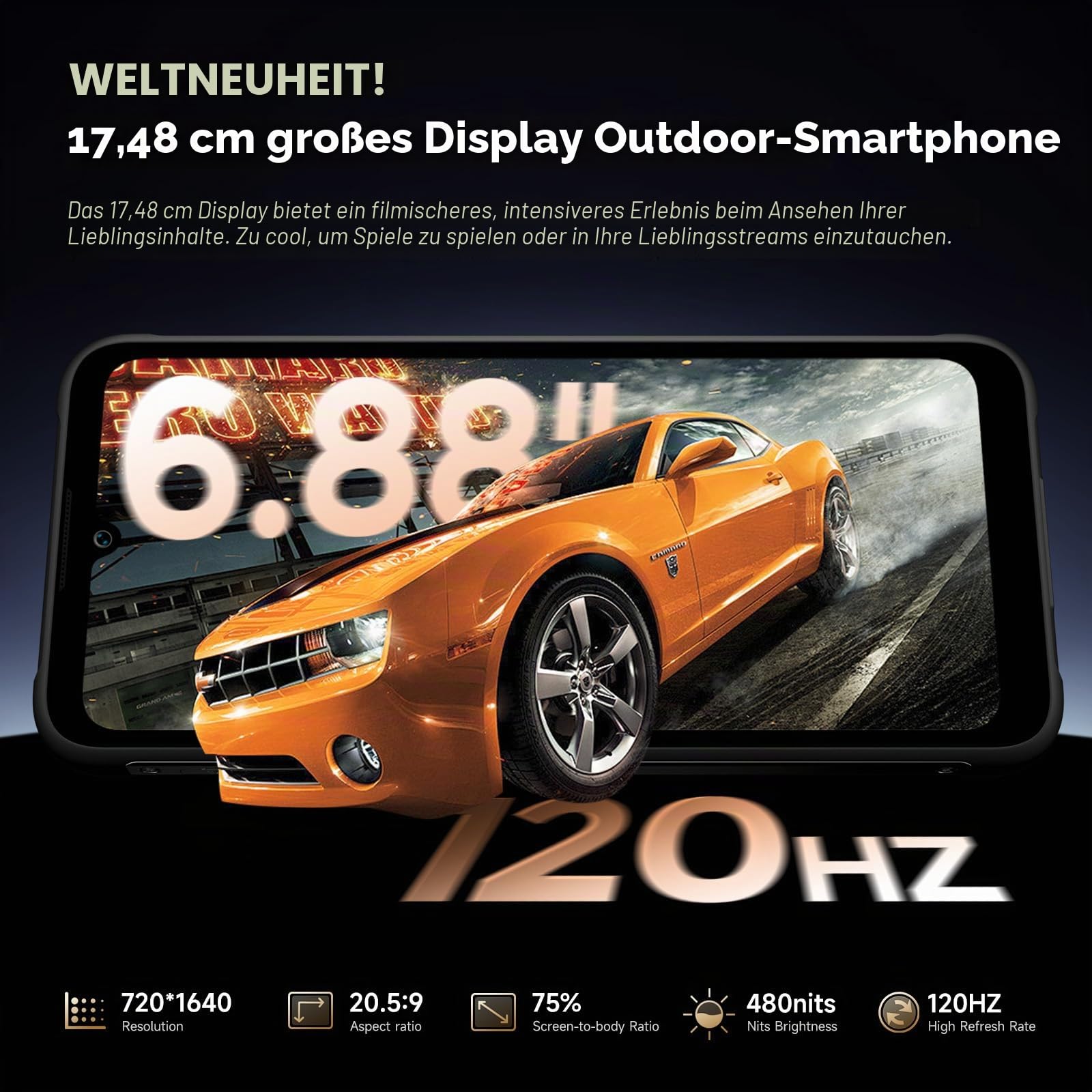FOSSiBOT F112 Pro 5G 120Hz Outdoor Handy, 24GB+256GB/1TB, Dimensity 6300+ 6.88" FHD Outdoor Smartphone Ohne Vertrag, 50MP Kamera, 7150mAh Akku, NFC, IP68/IP69K Android 14