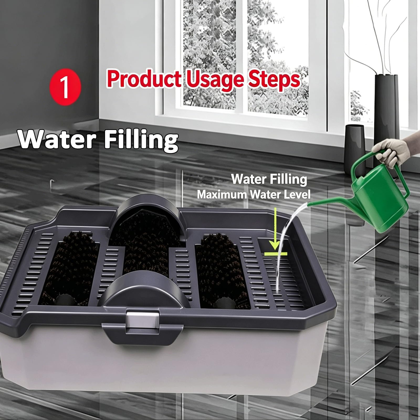 Limpiador de botas, cepillo limpiador de zapatos para exteriores, diseño a prueba de salpicaduras con tanque de agua grande, no necesita electricidad