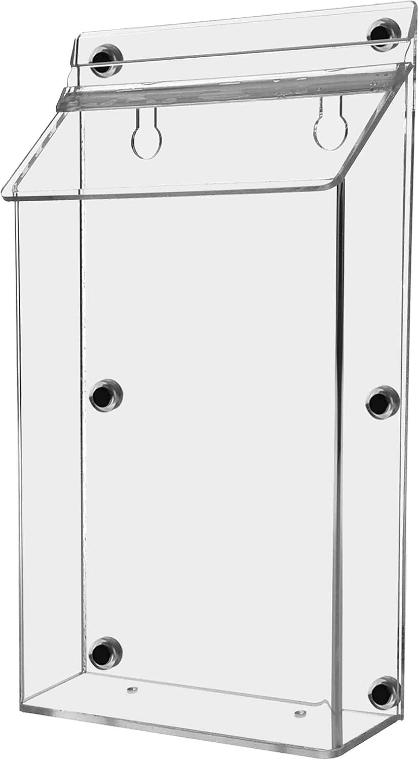 Marketing Holders Magnetic Brochure Box with Lid Metal Mount Clear Acrylic Outdoor Bifold Caddy Holds 6" x 9" Advertisements with Take One Sticker Hangs On Smooth Surfaces