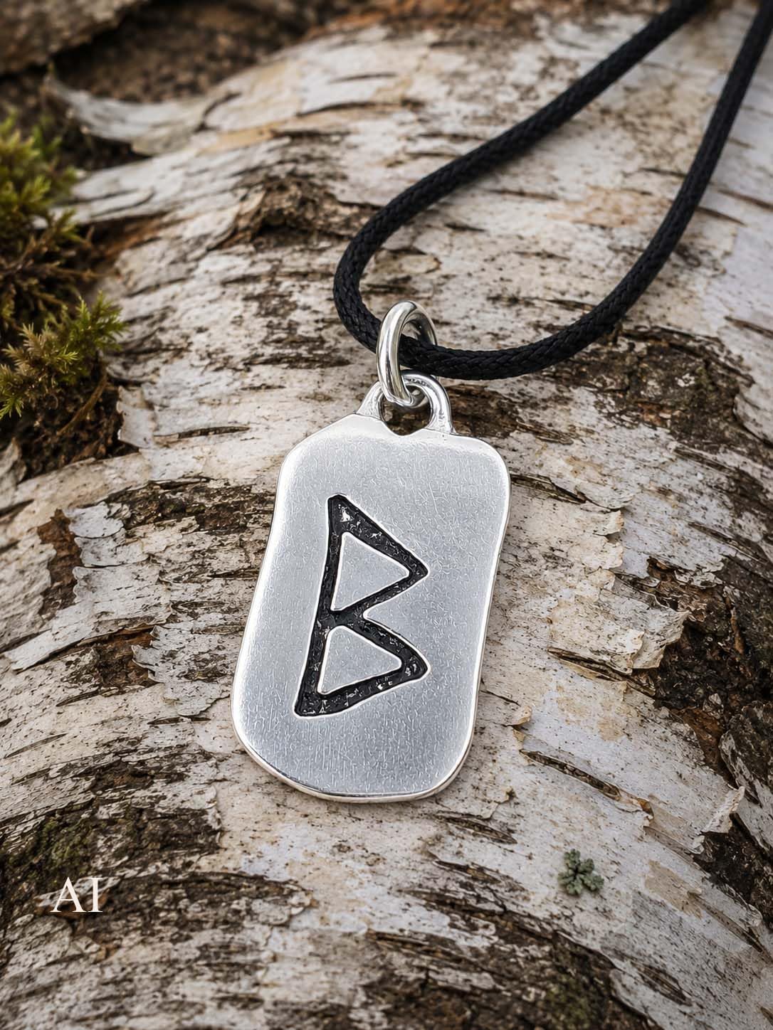 Kiss of Leather Runen Anhänger Berkana aus 925 Sterling Silber mit Baumwollband SI. 296