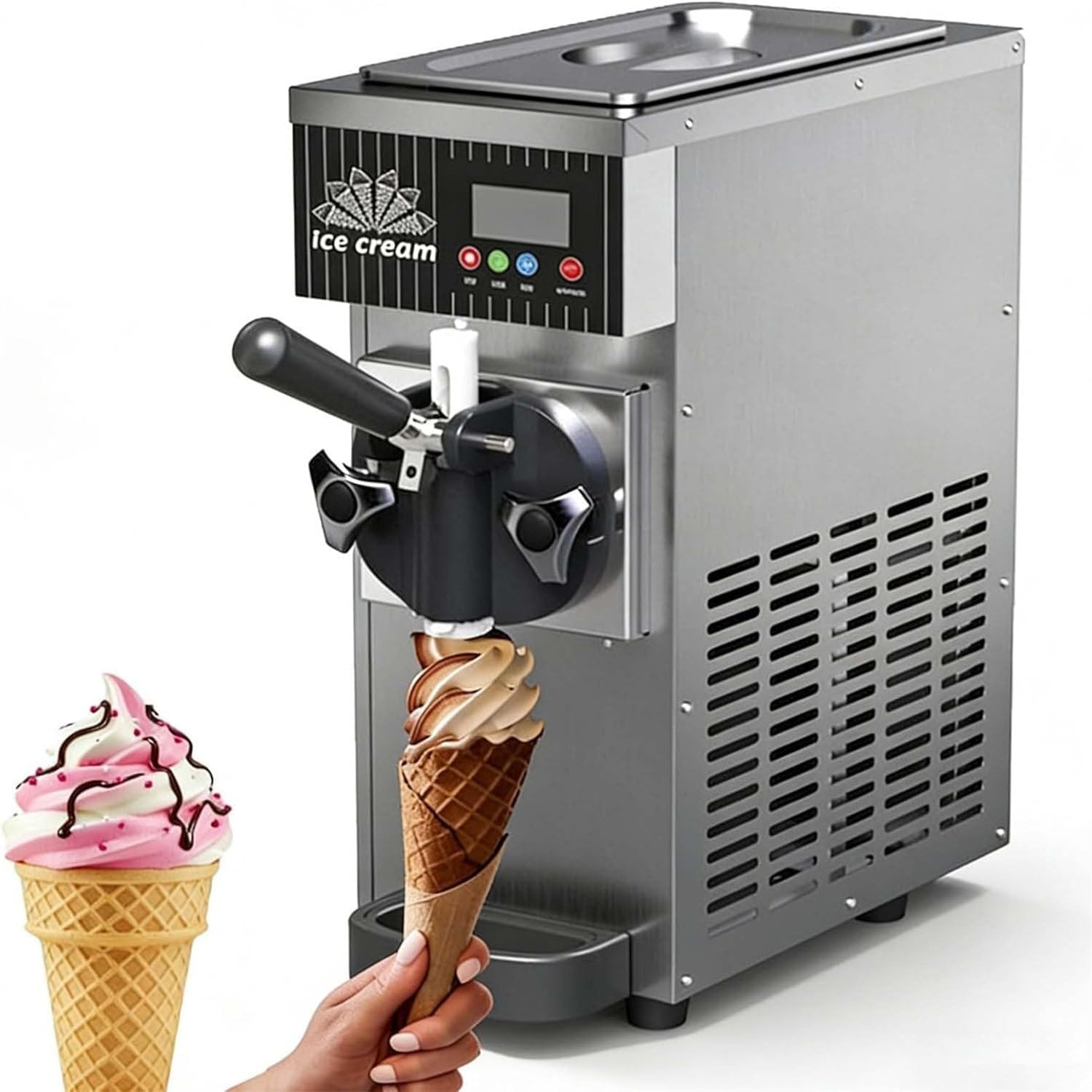 1-Flavor Commercial & Home Soft Serve Ice Cream Maker 4-5kg/H, LCD Touch Panel, Auto Clean Soft Serve Maker,Tabletop Ice Cream Machine for Restaurants & Dessert Shops Grey
