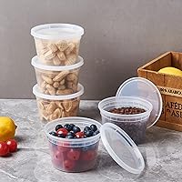 Vista 8 de FULING Paquete de 48 recipientes de plástico de 16 onzas con tapas, recipientes desechables para almacenamiento de alimentos, recipientes
