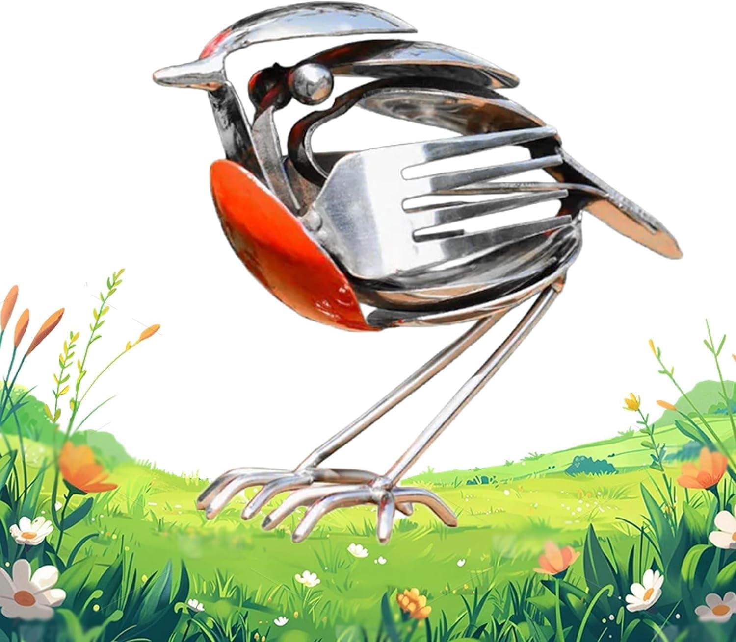 WSELiYi Metal Robin Garden Ornament, Garden Ornaments Outdoor, Metal Robin Garden Ornament, Handmade Garden Ornament, Robin Garden Ornaments, Rustic Robin Figurine, Metals robin for Bird Lovers