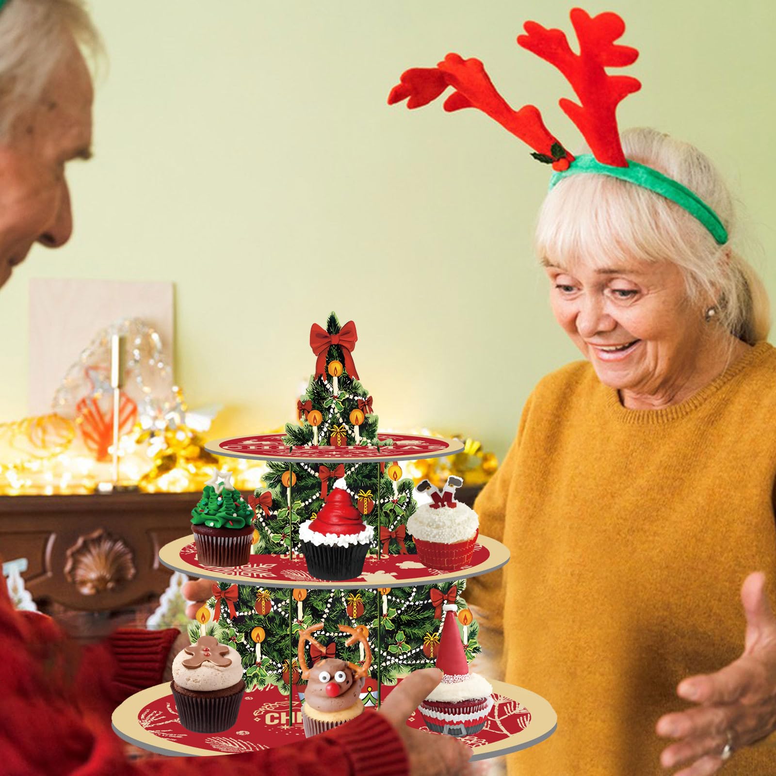 Gwhole Alzata Per Torte In Cartone Di Natale Espositore Di Cupcake Di Carta Con Motivi Di Natale Uno Scaffale Di Torta Di Carta Natalizia A Tre Strati Decorazione Natalizia