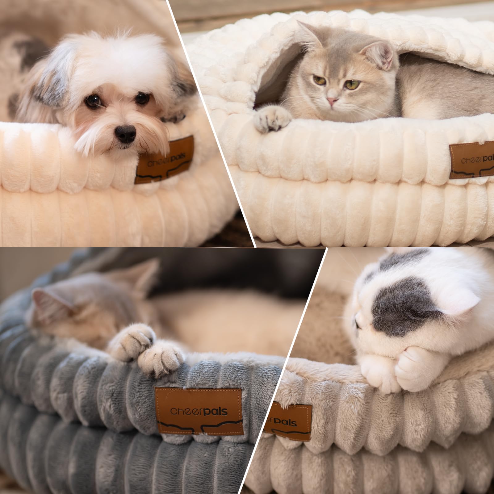 CheerPals Panier Chat avec Couvercle, Lit pour Chat Forme Grotte Épais (1,41 KG), Coussin Douillet avec Toit, Niche Intérieure pour Cachette et Sommeil, 50x50x15 cm
