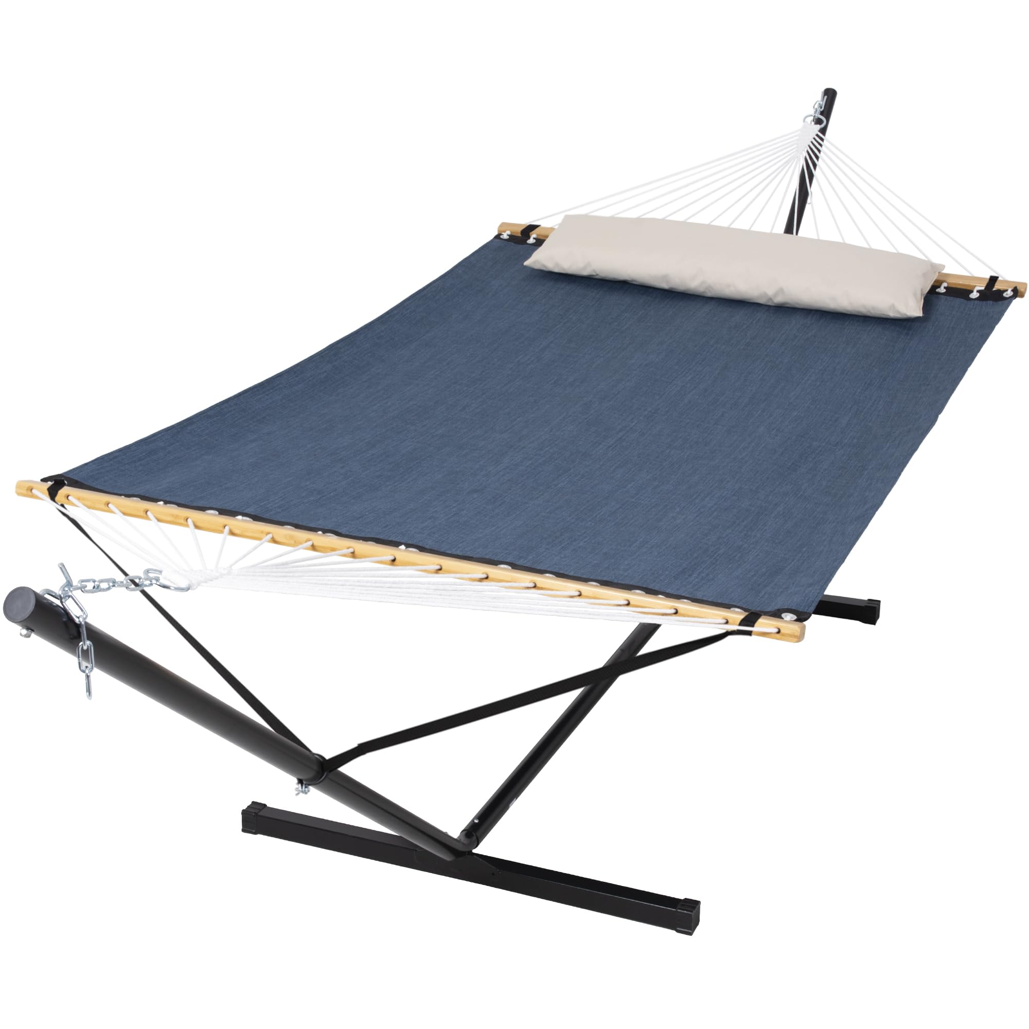 SUNCREAT Hammocks for Outside with Stand, Quick Dry Two Person Hammock with Head Pillow, 450 lbs Capacity, Navy