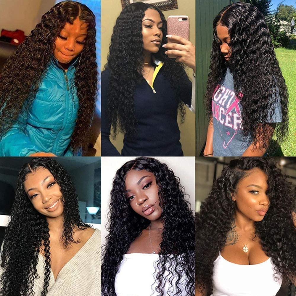 Curly Lace Front Wigs Human Hair Pre Plucked 150% Density 4x4 Deep Wave Human Hair Lace Front Wigs with Natural Hairline Brazilian Wigs for Black Women Human Hair