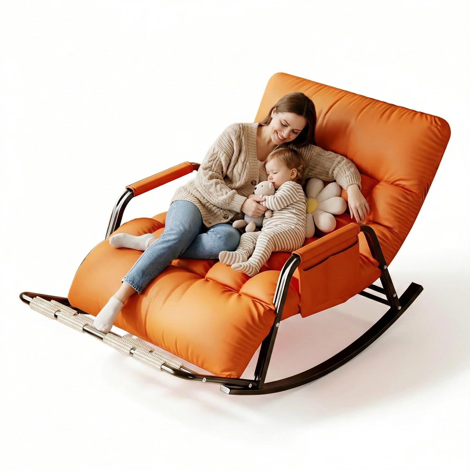 Fauteuil à bascule réglable 5 positions orange et gris | Jardin & salon