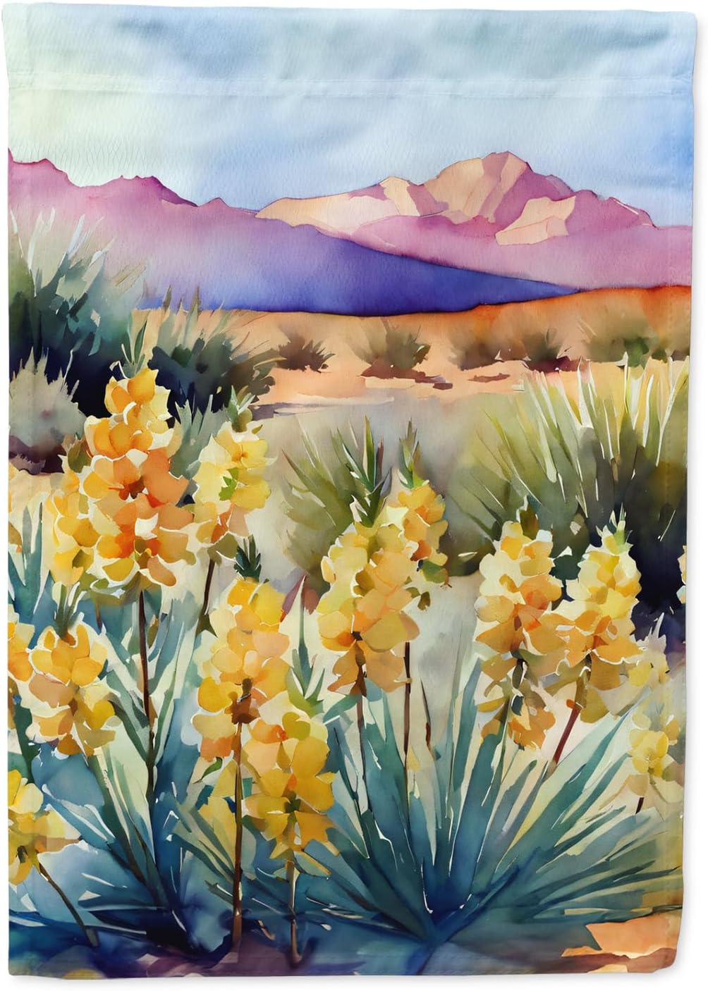 Caroline's Treasures New Mexico Yucca Flower in Watercolor House Flag Large Porch Sleeve Pole Decorative Outside Yard Banner Artwork Wall Hanging, Polyester, House Size, Multicolor