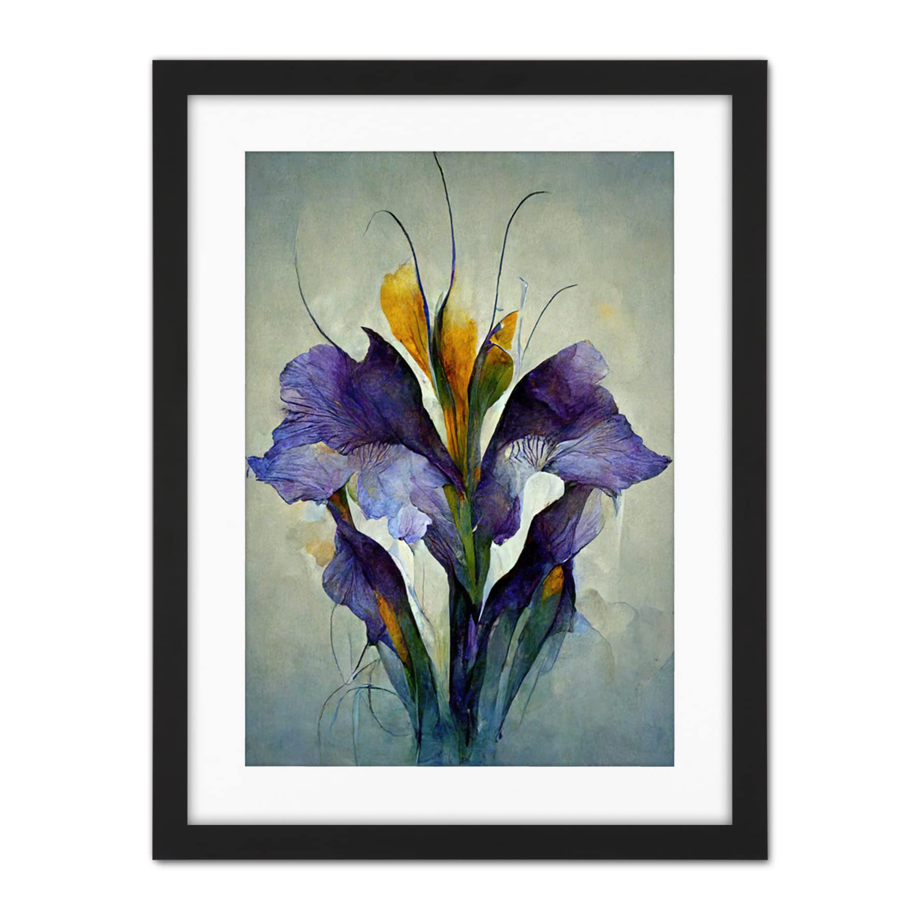 Doppelganger33 LTD Iris Bouquet Modern Watercolour Artwork Framed Wall Art Print 18X24 Inch