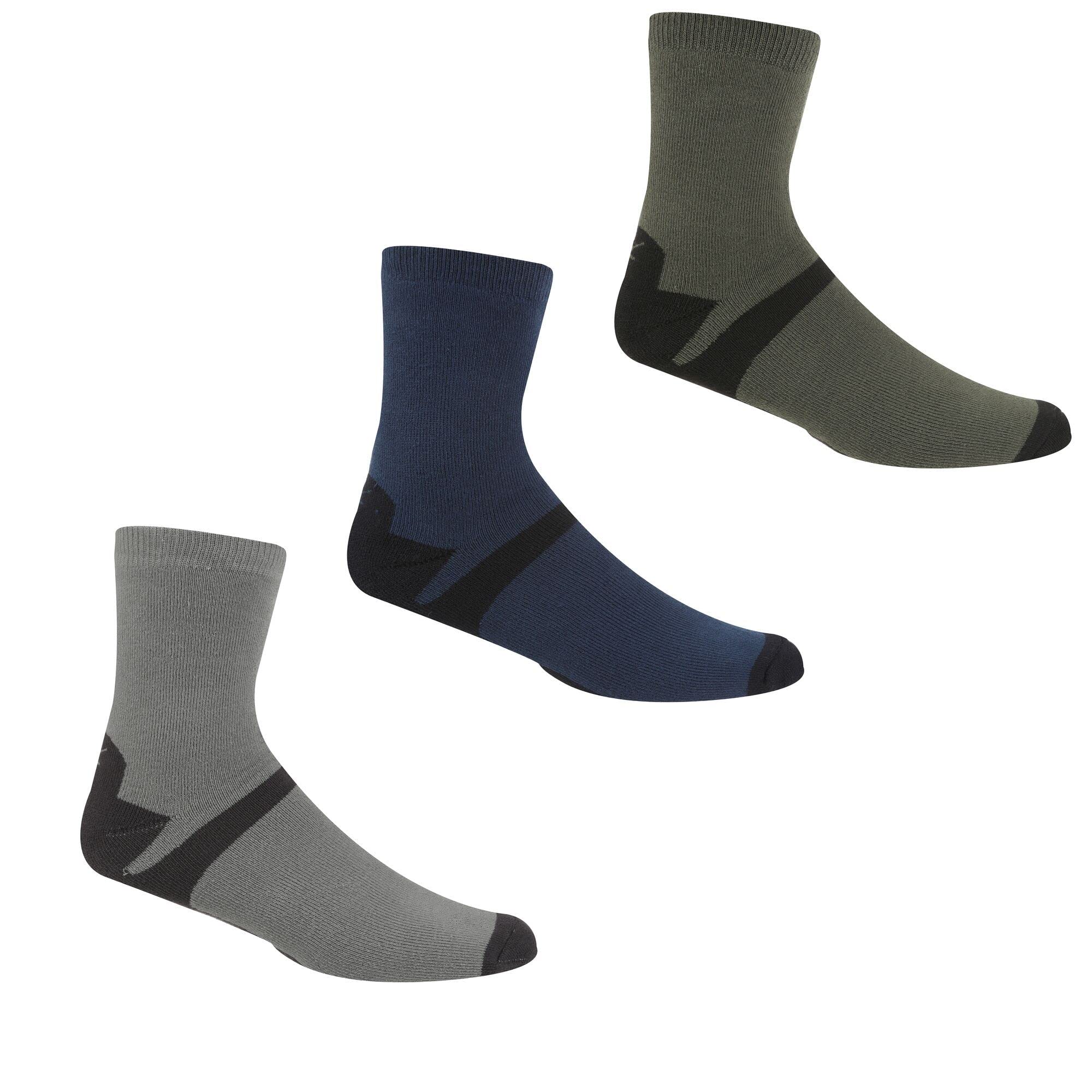 Regatta Outdoor Lifestyle Mens Walking 3 Pair Socks Dark Steel/Dark Denim 6-8